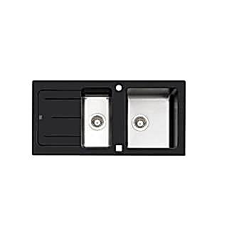 ASİL KROM  CAM EVYE 1,5 GÖZ BEYAZ -SİYAH